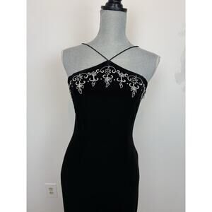 Vintage Blondie Nites black velvet formal dress embroidered corset back sz 4 90s